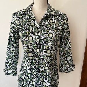 Lafayette 148 Green Geometric Shirt